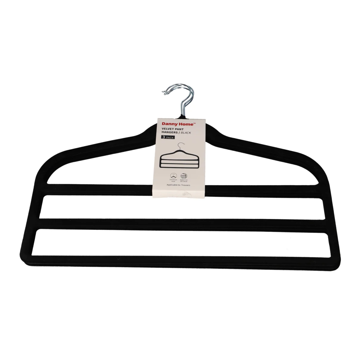Набор вешалок для брюк DH бархат черный VH025B-3