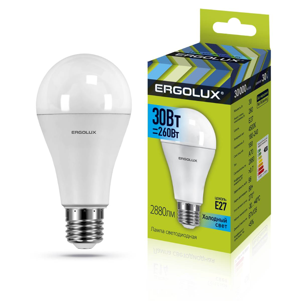Лампа Ergolux LED-A70-30W-E27-4K (Эл.лампа светодиодная ЛОН 30Вт E27 4500K 180-240В) 14229