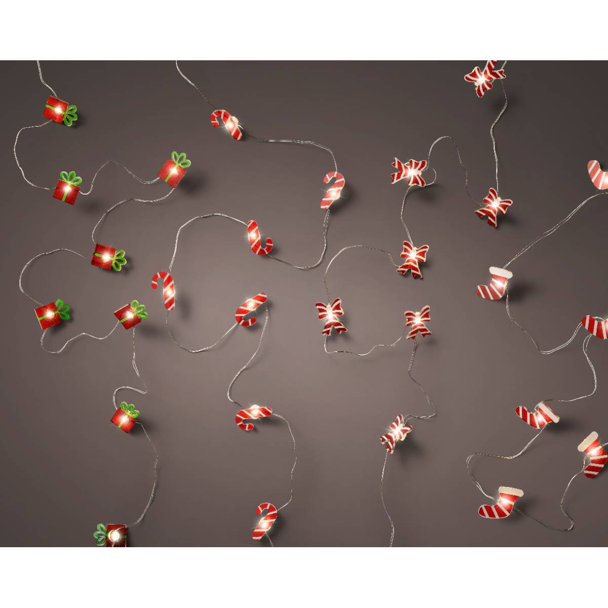 Микрогирлянда 190 см Красный декор в ассорт. 20 LED (3хАА в кпл.не входят) 482361 Kmg