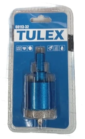 Коронка алмазная TULEX 60113-32 по стеклу и керам.плитке, центр.сверло, трехгранный хвостовик, 32мм