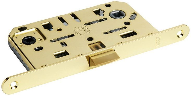 Замок врезной с защелкой ванна\туалет с отв.пл.золото В 01102.50.03