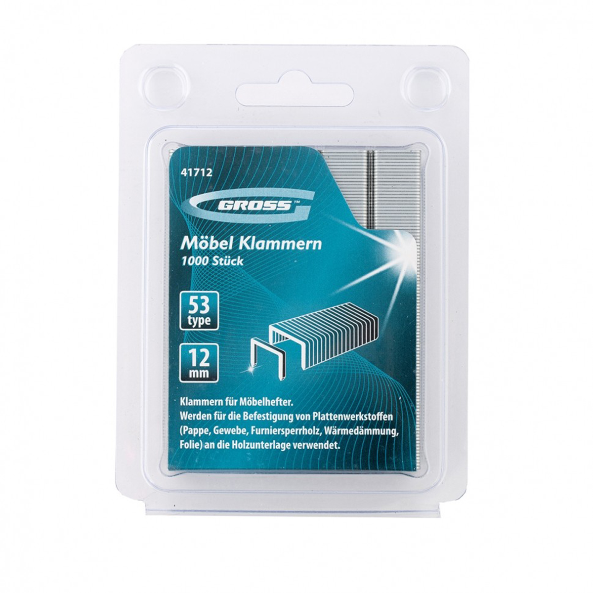 Скобы, 12 мм, для мебельного степлера, усиленные, тип 53, 1000 шт.// GROSS