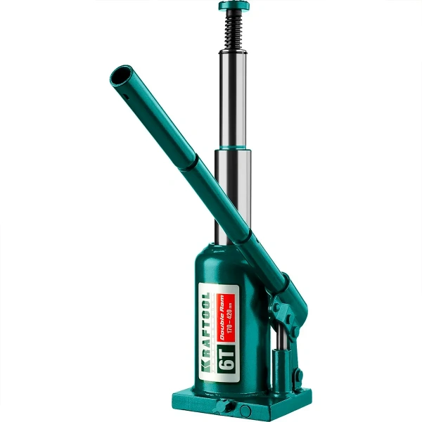 Домкрат KRAFTOOL DOUBLE RAM, 6 т, 170 - 420 мм, с увеличенным подъемом, двухштоковый бутылочный (434