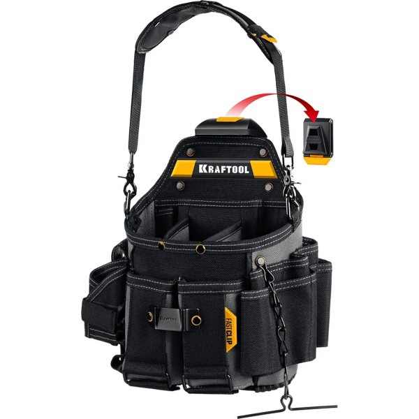 Сумка поясная KRAFTOOL KPB-23 с быстросъёмным креплением FastClip, плечевой ремень, 23 кармана и пет