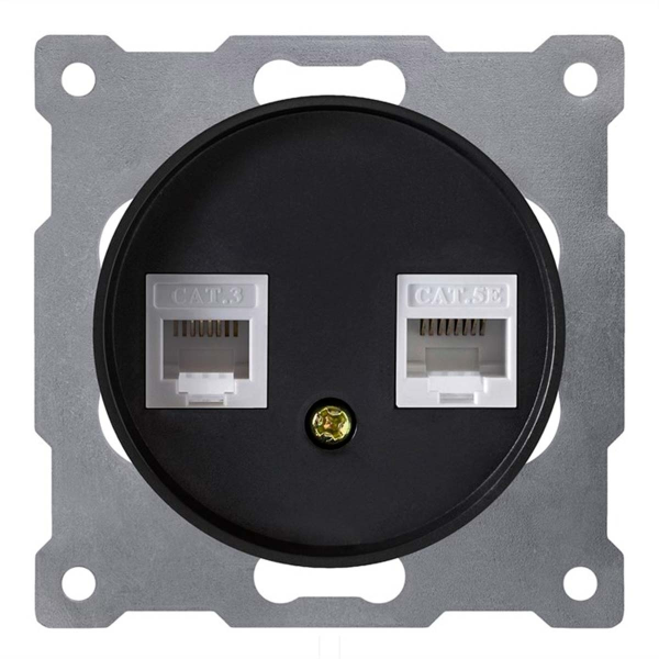 Розетка двойная телефон/компьютер RJ11/RJ45 кат.5e, цвет чёрный (серия Florence)