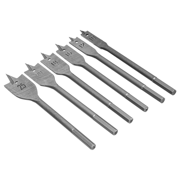 Набор сверл перовых по дереву, 10-12-16-18-20-25 мм, 6 шт. 6-гранный хвостовик// SPARTA
