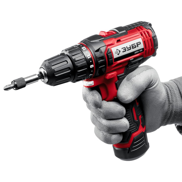 Дрель-шуруповерт ЗУБР 12В, 2 АКБ (2Ач), в кейсе, ДШЛ-125-22