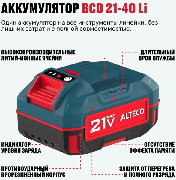 Набор аккумулятор + зарядное устройство ALTECO Kit (BCD 21-40 Li / BC 21-40 QF)