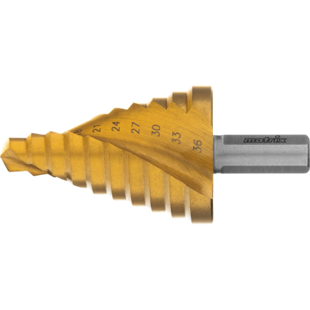Сверло ступенчатое, 9-12-15-18-21-24-27-30-33-36 мм, HSS, спирал. проф., трехгр. хвостовик// Matrix