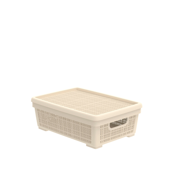Корзина Альт-Пласт Лён для хранения с крышкой плетёная 11л слоновая кость АП 451