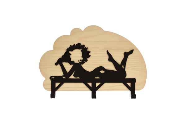 Вешалка брашированная, "Девушка", 36*23 см, 3 крючка, массив сосны, "Банные штучки"/1