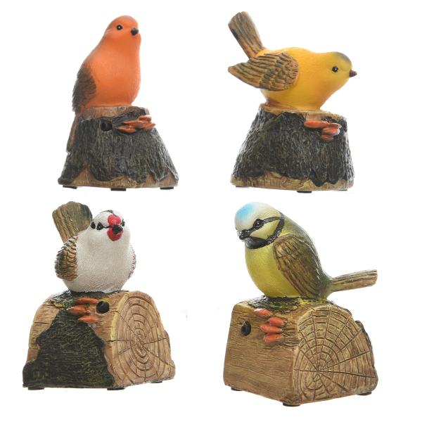Фигура садовая птичка на ветке, 4 вида в ассорт. со звуком и датчиком движения, 7,5х6х10 см. 828078 