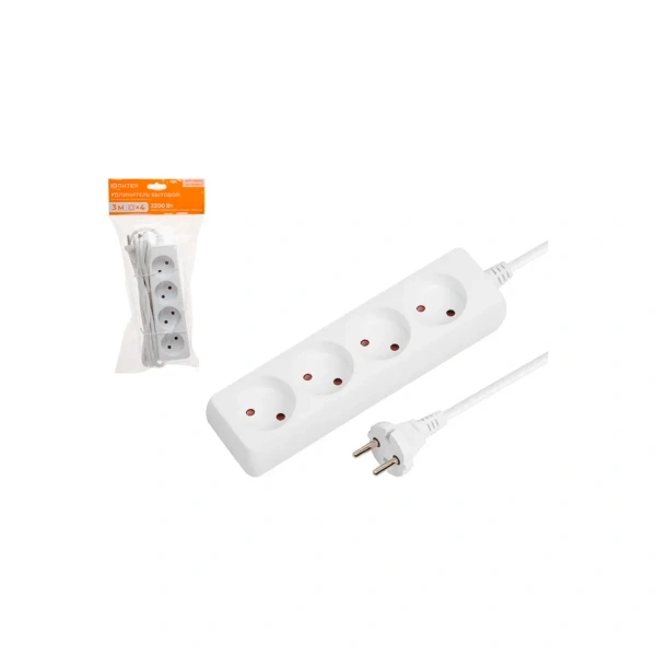 Удлинитель 3м (4 роз., 2,2кВт, б/з, ПВС 2х0,75) Юпитер, арт.JP8101-25