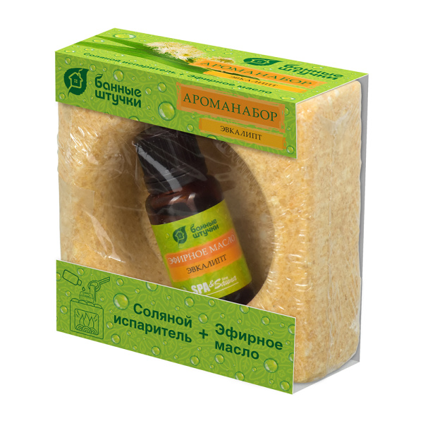 Ароманабор для бани и сауны Банные штучки, (соляной испаритель 700 г, масло эфирное Эвкалипт 15 мл) 