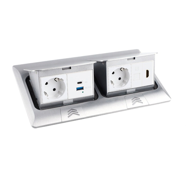 Лючок напольный/настольный на 2х4 модуля, металл, серебро