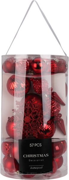 Набор елочных украшений 57 предметов, красный CAN304020 К