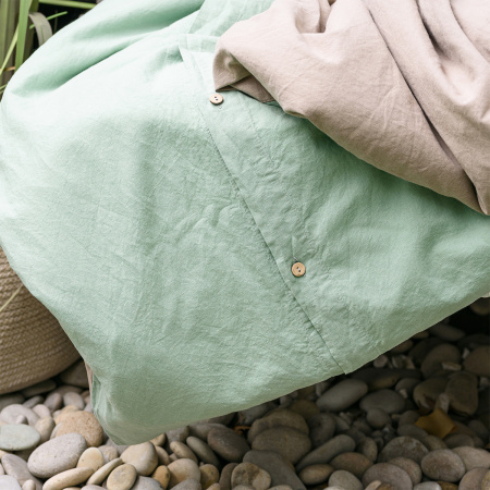 Пододеяльник Naturel 180x220 см двухцветный на пуговицах зеленый/беж лен/хлопок