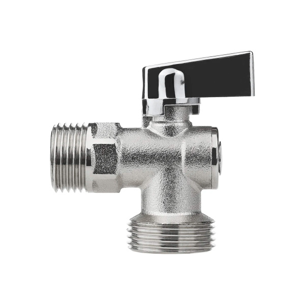 Кран шаровой угловой для бытовой техники 1/2"х3/4"н/н (флажок сверху)ник.лат.COMPACT,ГОСТ,MASTERPROF
