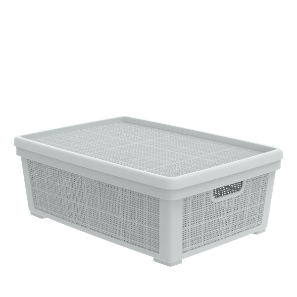 Корзинка для хранения АльтПласт Лён 35л с крышкой, серый АП 476