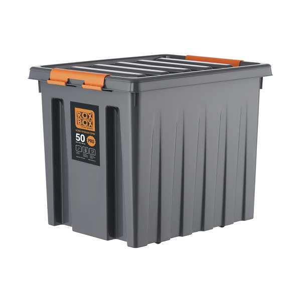 Ящик с крышкой на роликах Rox Box PRO 50л особопрочный, антрацитовый