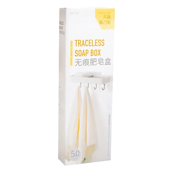 Полка для ванной с водосборником с крючками на вакуумной присоске 28*8.6*4cm 5078 PRC