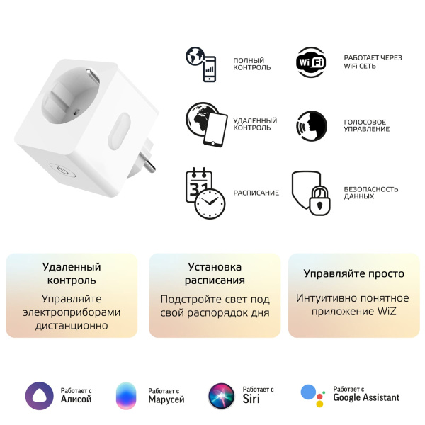 Сетевой переходник (Умная розетка) Gauss Smart Home 2300W 207-253V 10А IP20 c заземлением 5510122