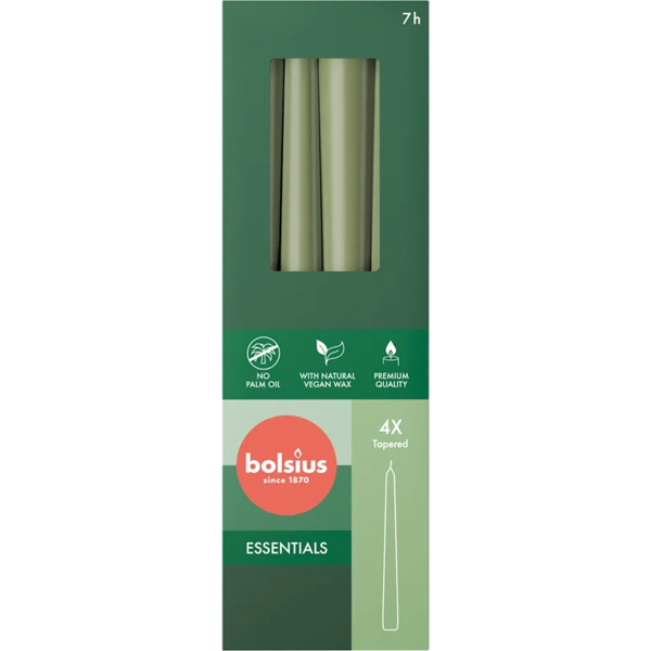 Набор столовых свечей Bolsius 4 шт 24,5х2,4 см Fresh Olive