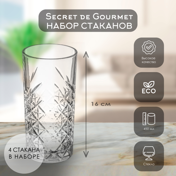 Набор стаканов SG TIMELESS 4 шт 450 мл 150183 Набор стаканов SG TIMELESS 4 шт 450 мл 150183