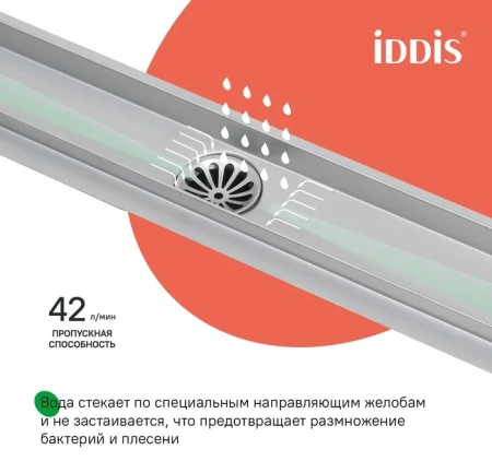Лоток душевой, сифон 360, комбинированный затвор, перфорированная решетка, 500мм, хром, IDDIS, 975B5