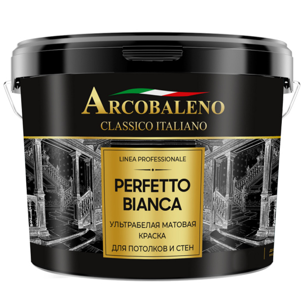 Краска ультрабелая матовая для потолков и стен "Perfetto bianca" 0,9 л Краска ультрабелая матовая для потолков и стен "Perfetto bianca" 0,9 л