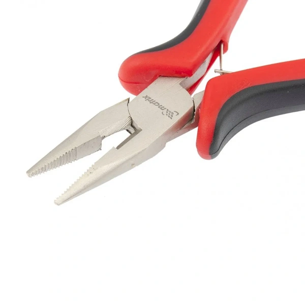 Длинногубцы Mini, 130 мм, никелированные, прямые, авторазжим, двухкомпонентные рукоятки// MATRIX