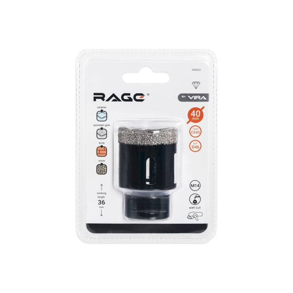 Коронка алмазная для УШМ по керамике 40 мм RAGE by VIRA