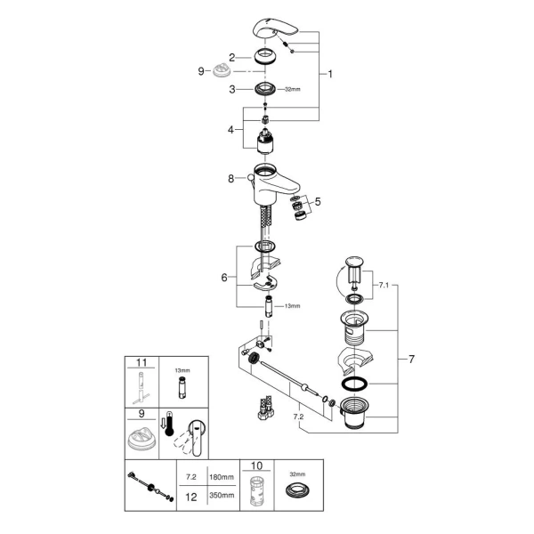 Смеситель д/р GROHE Swift, однорычажный, хром (23264000)