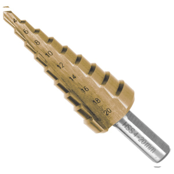 Сверло ступенчатое TULEX 60120-04-20 по металлу, HSS-Co(5%), HEX хвостовик, 9 ступеней, 4-20 мм