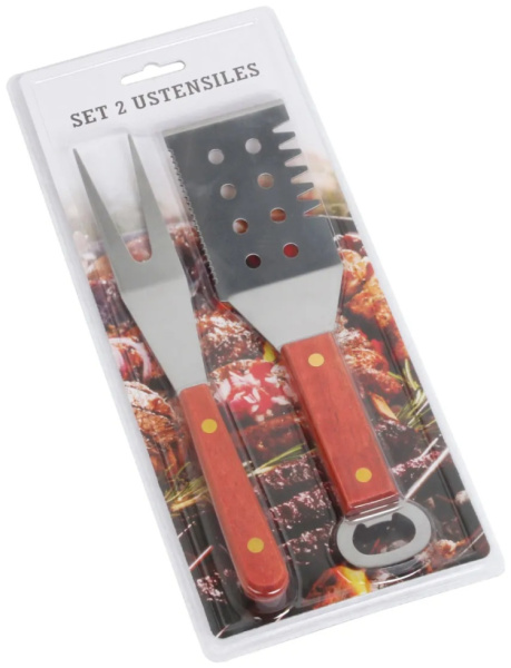Набор инструментов с деревянной ручкой BBQ для барбекю 2 предмета вилка, лопатка 3104 CN