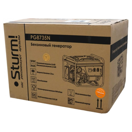 Бензогенератор Sturm! PG8735N, 3500 ВА, AVR (Авто. Рег.Напр.), ручной старт, 42 кг, бак 15л