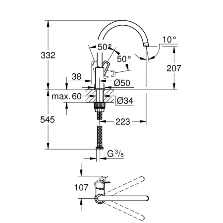 Смеситель д/к Grohe StartLoop с высоким С-образным изливом (картридж 28мм) 31374001