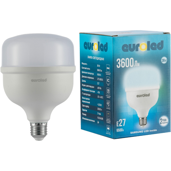 Лампа светодиодная Euroled T115 38W 6500K E27 матовая