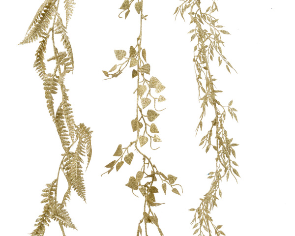 Гирлянда с глиттером Листья 2х10х180 см золото 3 вида в ассорт.000183 Kmg