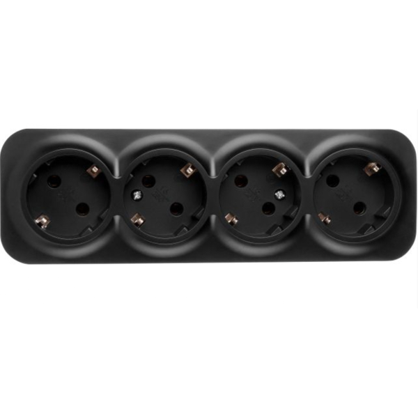 Розетка 4-ая (открытая, с/з) черная, Bailly, LEIDEN ELECTRIC, арт.806019