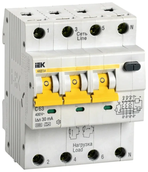Автомат ИЭК АВДТ 34 C63 30мА тип A IEK MAD22-6-063-C-30