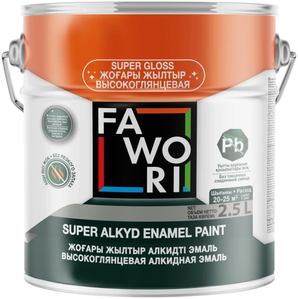 Эмаль FAWORI Super Alkyd Enamel Paint - 716, желтая глянцевая, 2,5 л.