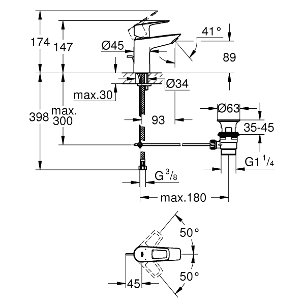 Смеситель в/д GROHE Start Loop, (23355001) Смеситель в/д GROHE Start Loop, (23355001)