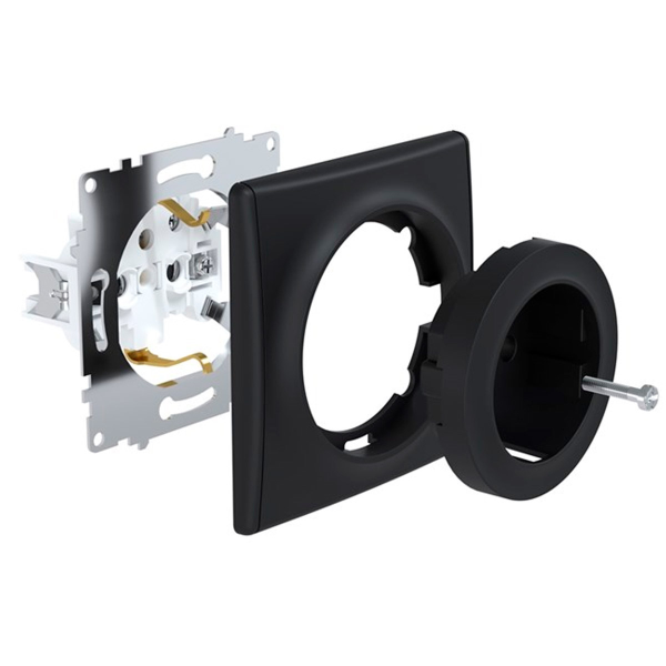 Розетка с заземлением, защитные шторки, винтовые контакты, цвет чёрный (серия Florence)