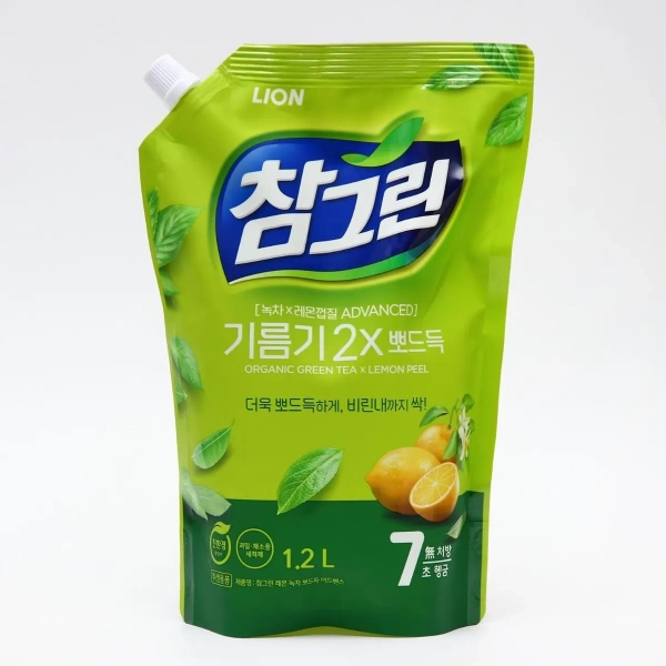 Cредство для мытья посуды CJ LION Chamgreen Зеленый чай 1200гр запаска