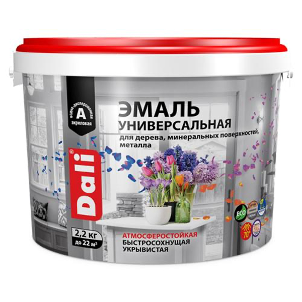 Эмаль универсальная Dali, акриловая, гл. База А ,RAL 9010 2,2 кг Эмаль универсальная Dali, акриловая, гл. База А ,RAL 9010 2,2 кг