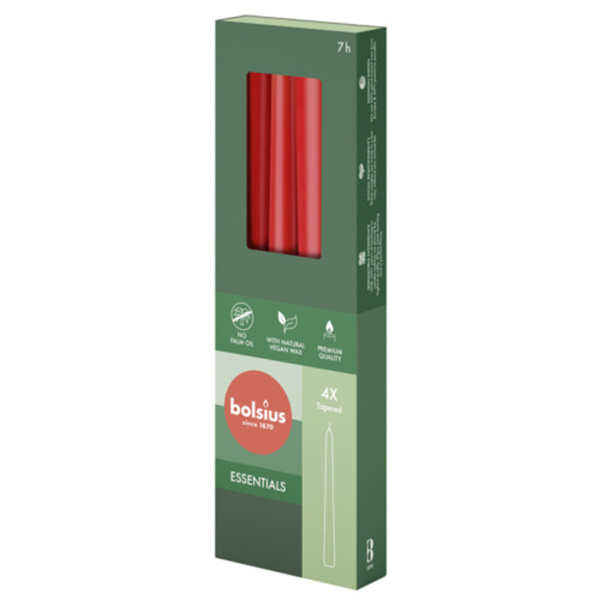 Набор столовых свечей Bolsius 4 шт 24,5х2,4 см Delicate Red