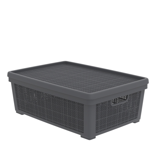 Корзинка для хранения АльтПласт Лён 35л с крышкой, графит АП 480