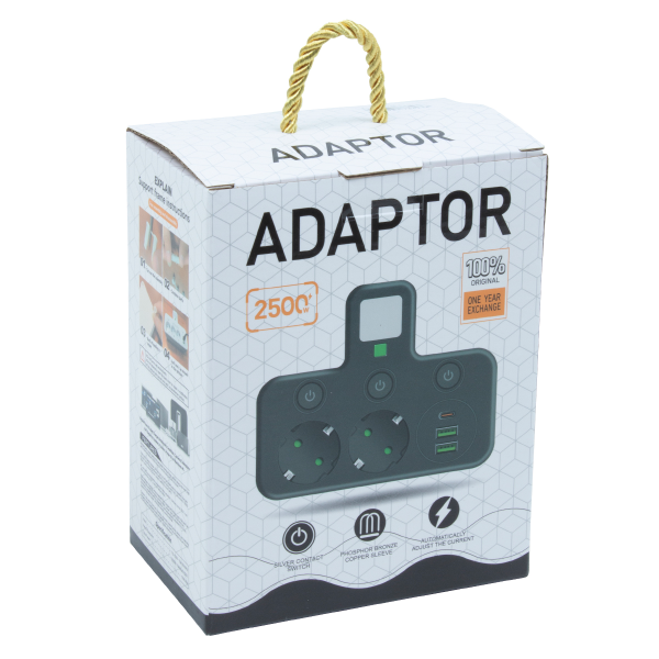 Удлинитель EU-8623UL 3 USB разъема, с ночником, черный