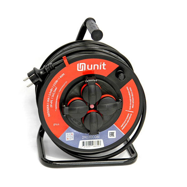 Катушка (4места 2p+pe H05RR-F 3х2,5мм2, 16А/3,5кВт/220В с термозащитой IP44) UNIT 40м. (1) NEW